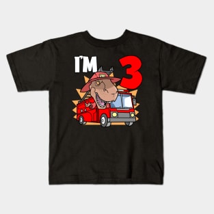 I'm 3 Birthday Firefighter T-Rex Kids T-Shirt